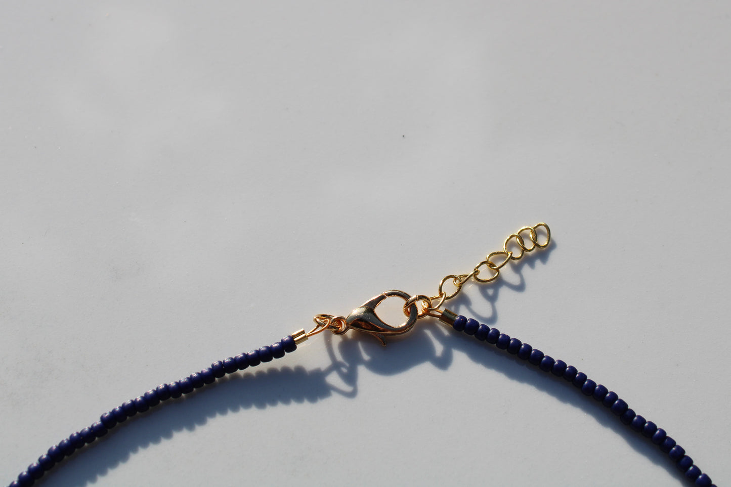 Lavender and Navy Smiley Face Seed Bead Necklace