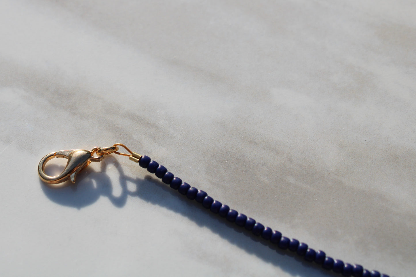 Lavender and Navy Smiley Face Seed Bead Necklace