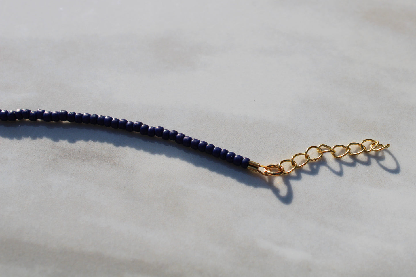 Lavender and Navy Smiley Face Seed Bead Necklace