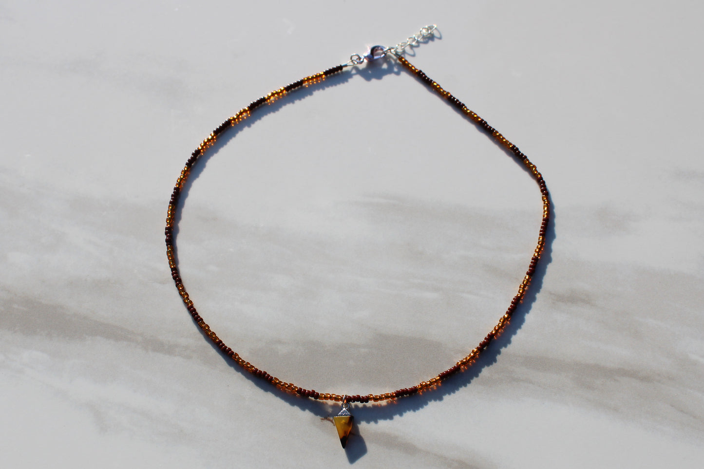 Tortoise Shell Charm Seed Bead Necklace