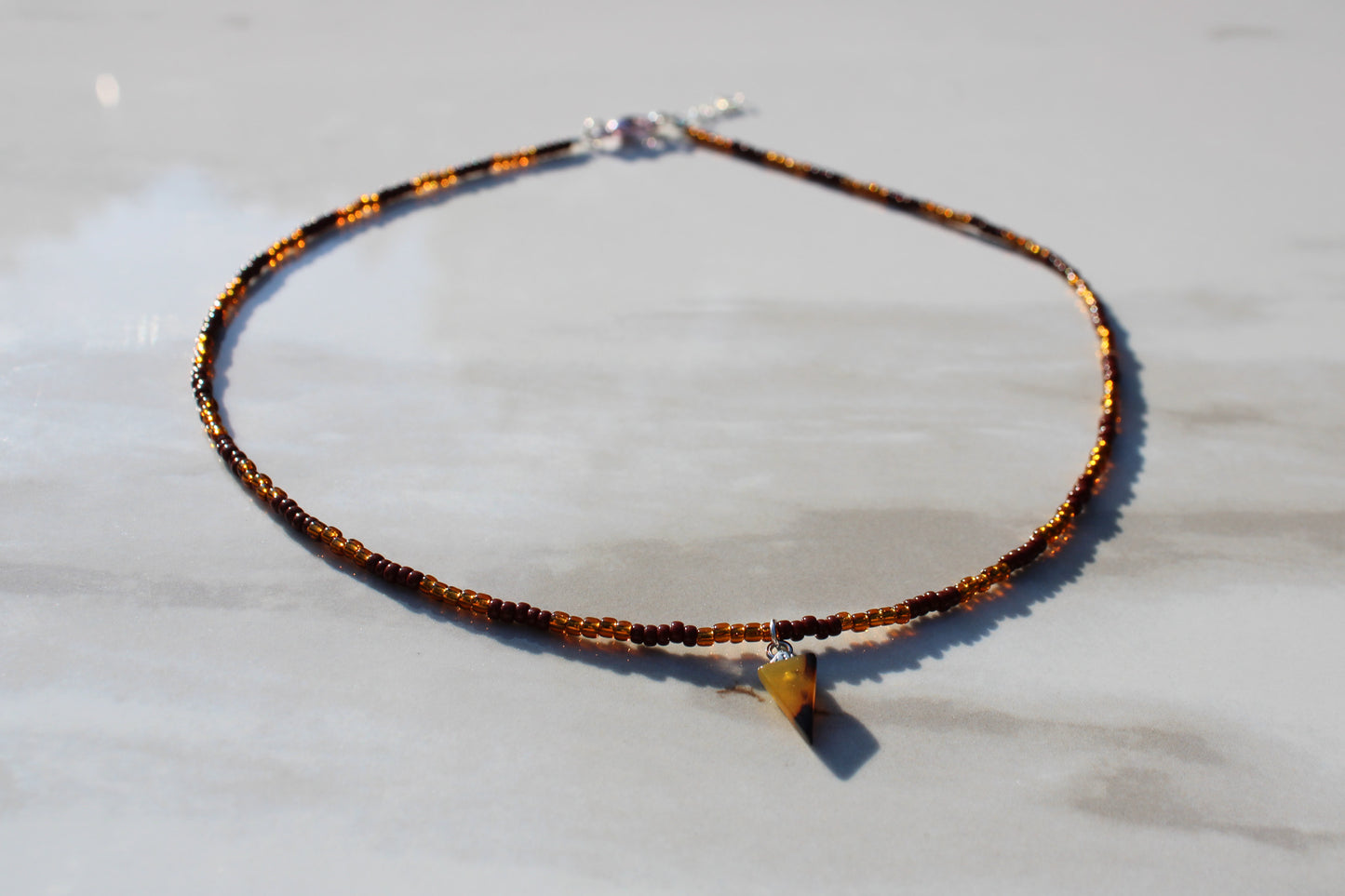 Tortoise Shell Charm Seed Bead Necklace