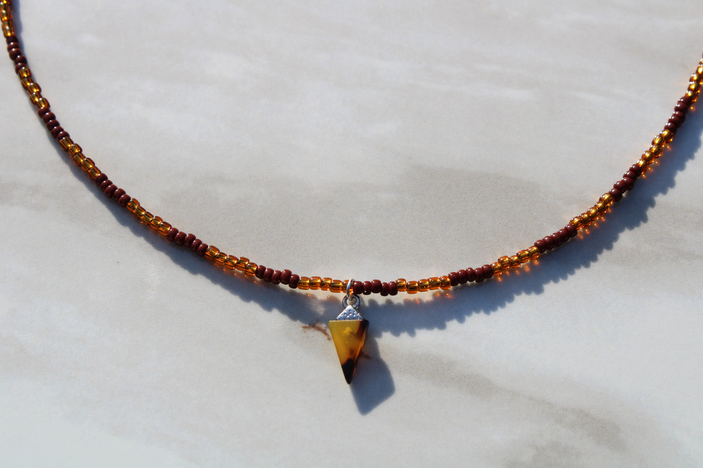 Tortoise Shell Charm Seed Bead Necklace