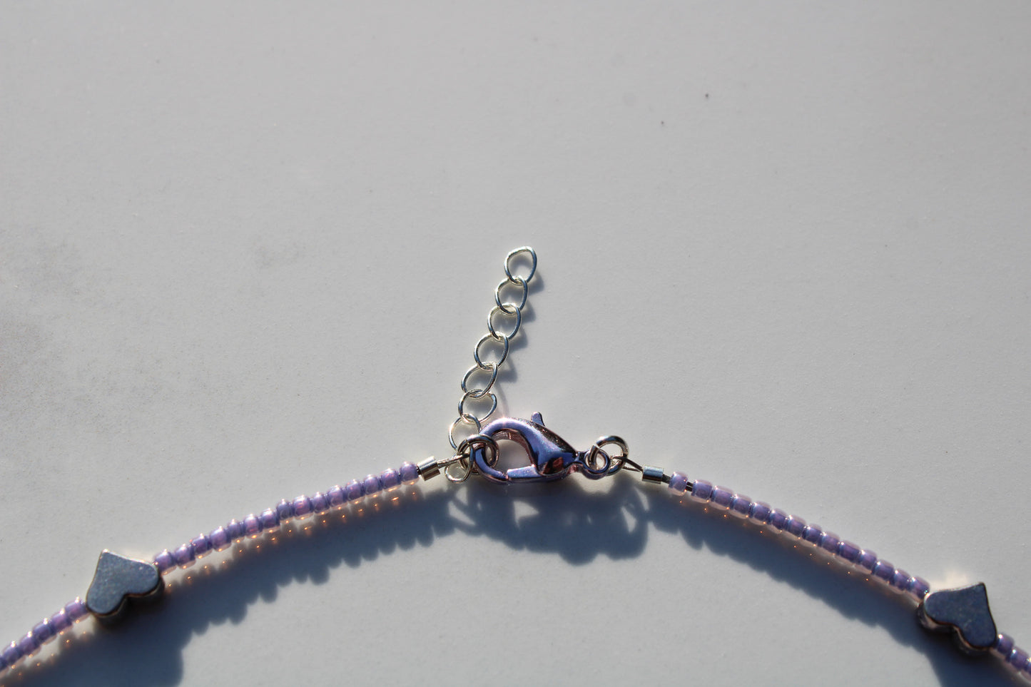 Pastel Purple and Silver Heart Charm Beaded Necklace