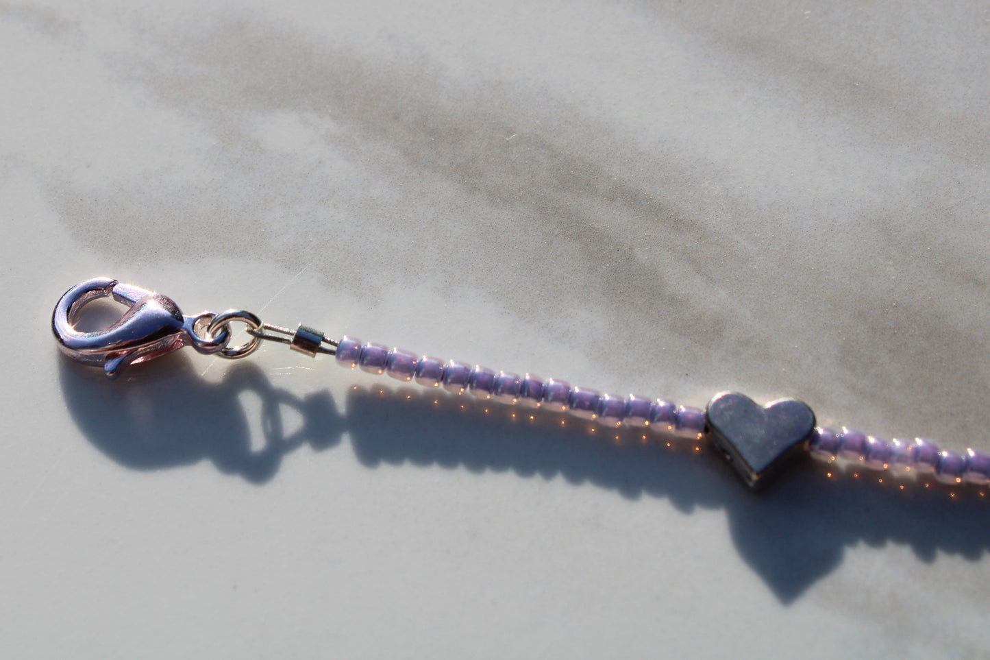 Pastel Purple and Silver Heart Charm Beaded Necklace