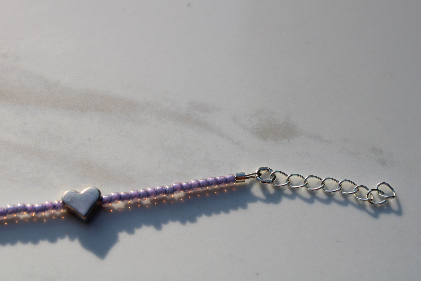 Pastel Purple and Silver Heart Charm Beaded Necklace