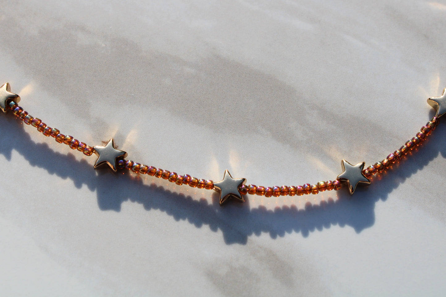 Red Rainbow and Gold Star Charm Beaded Necklace