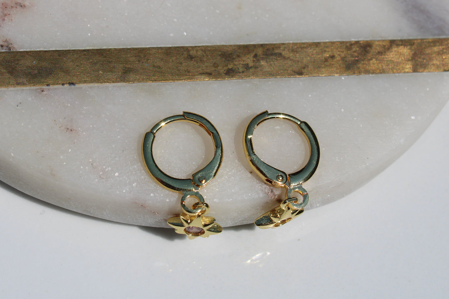 North Star Charm Huggie Hoop Earrings in Light Pink and Gold