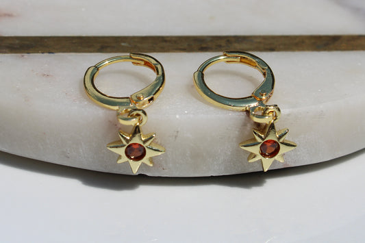 North Star Charm Huggie Hoop Earrings in Orange and Gold