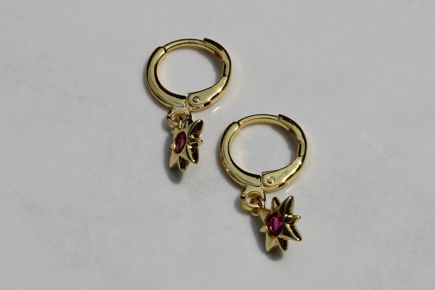 North Star Charm Huggie Hoop Earrings in Hot Pink and Gold