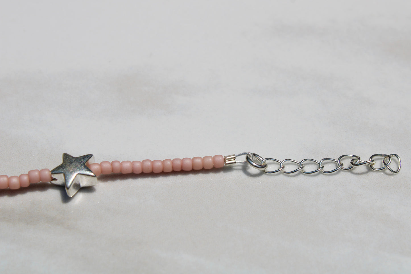 Silver Star Charm Pale Pink Seed Bead Bracelet