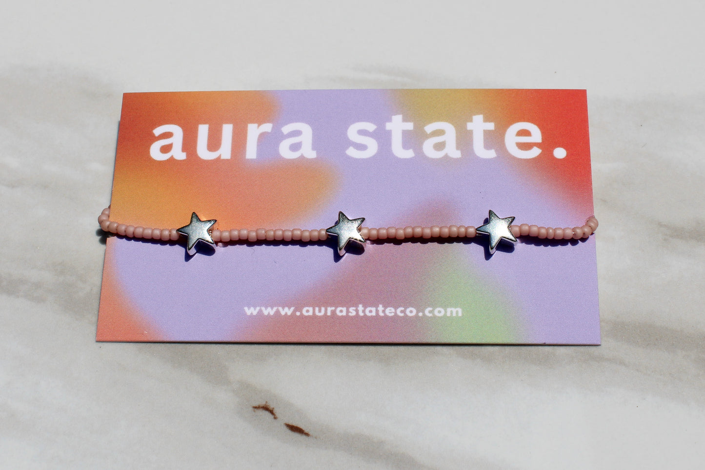 Silver Star Charm Pale Pink Seed Bead Bracelet