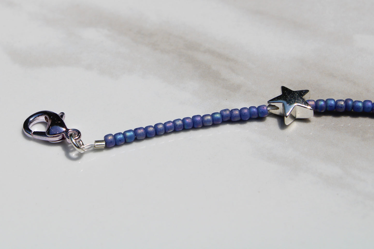 Blue Seed Bead Choker Necklace with Silver Star Beads