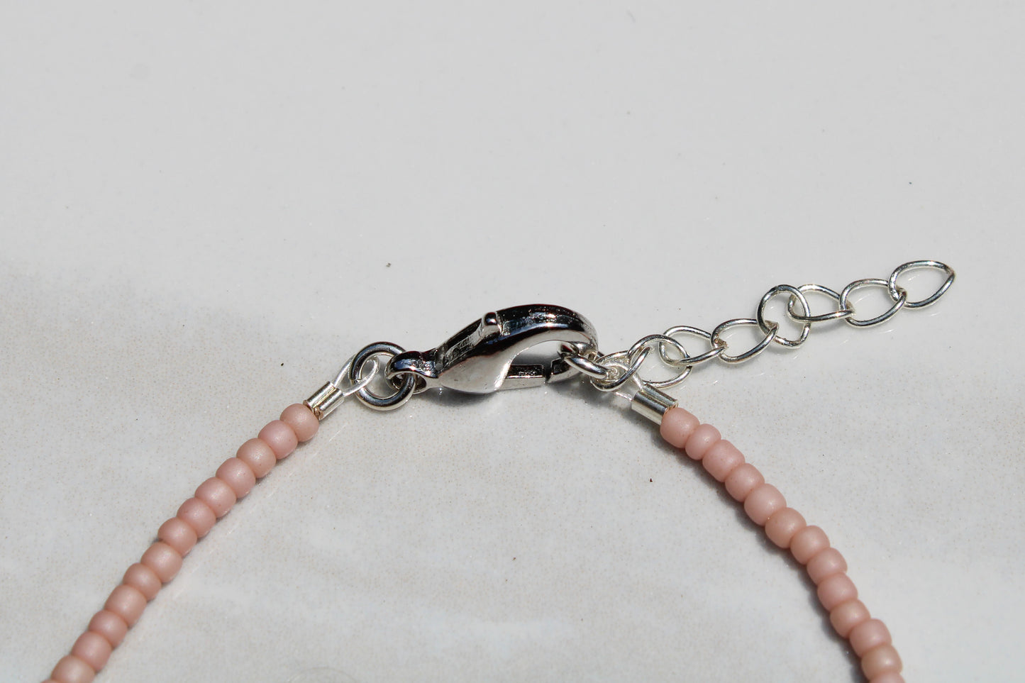 Gray Shell Heart and Pale Pink Seed Bead Bracelet