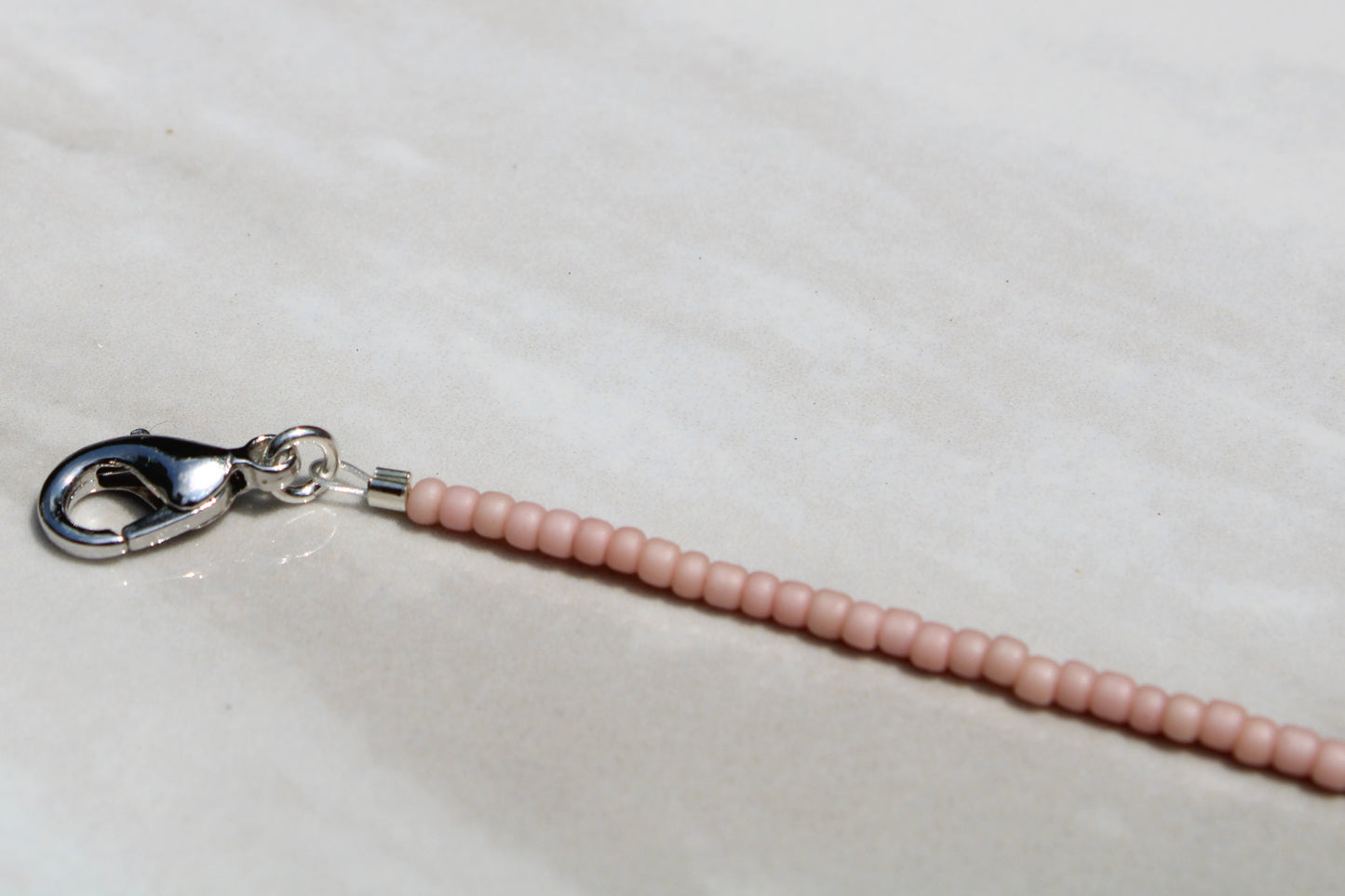 Gray Shell Heart and Pale Pink Seed Bead Bracelet