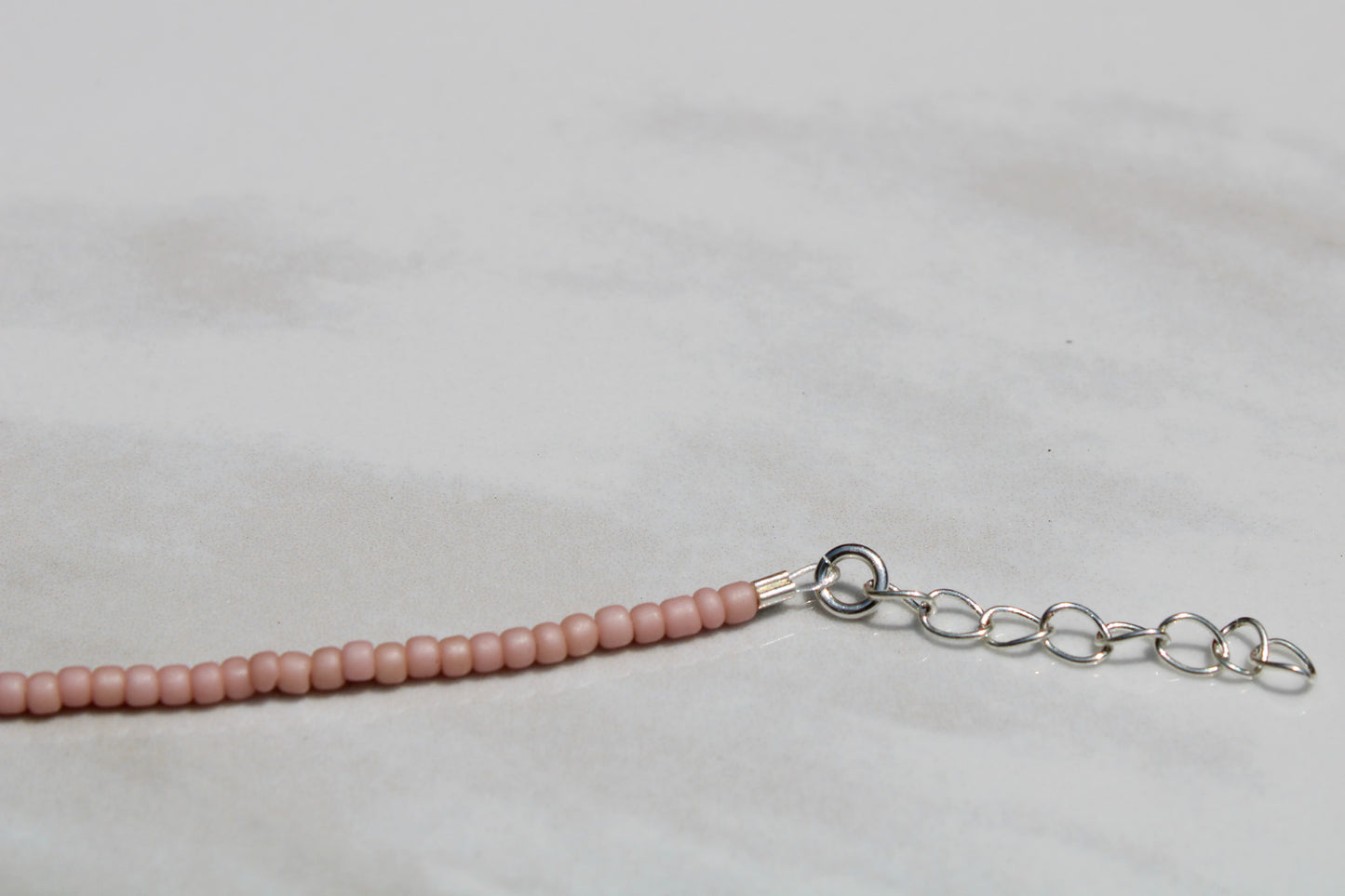 Gray Shell Heart and Pale Pink Seed Bead Bracelet